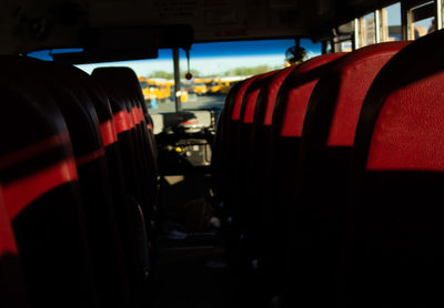 Close-up of seats in bus