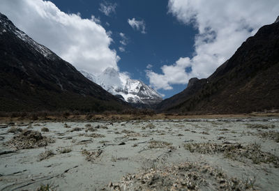 Scenic view of snowcapped mountains against sky