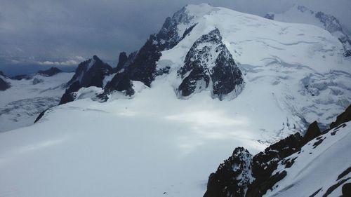 Scenic view of snow covered mountains against sky