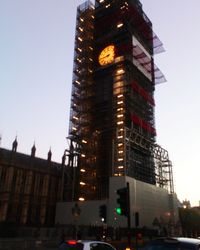 Low angle view of buildings against clear sky