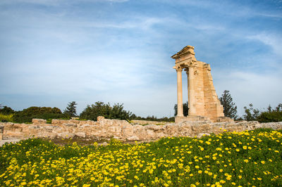 Ancient columns of apollon hylates, god of woodland, sanctuary in limassol district, cyprus