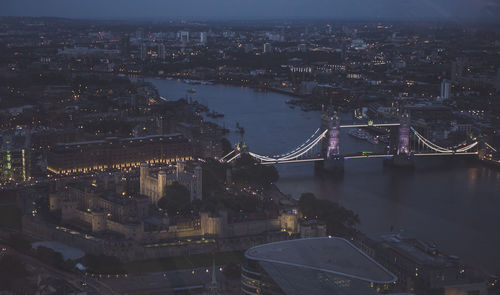 Aerial view of illuminated cityscape