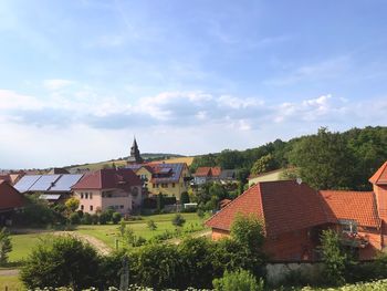 High angle view of townscape against sky