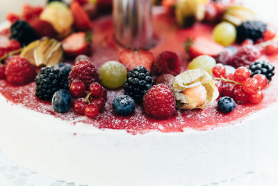 Close-up of berries on wedding cake