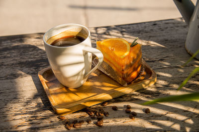 Close-up of coffee cup on table