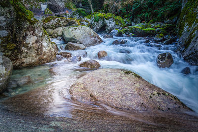 Stream flowing through rocks in forest