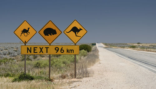 Road sign against clear sky