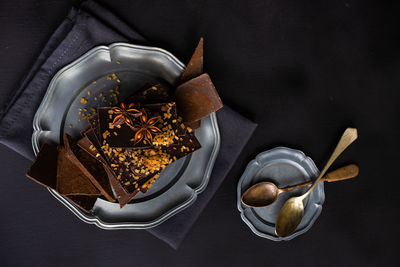 High angle view of ice cream in bowl on table