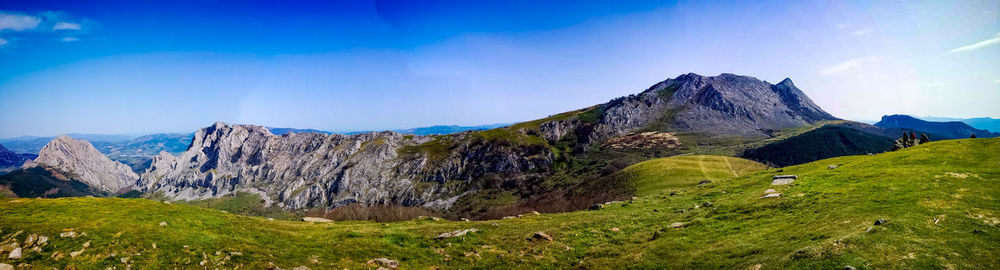 Panoramic view of mountain range against sky