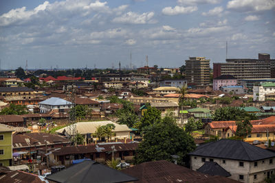 High angle view of townscape against sky