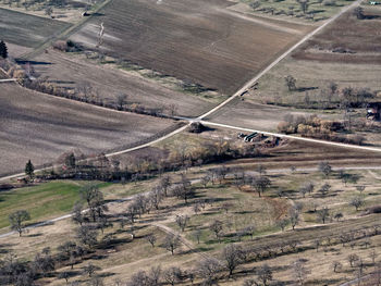 High angle view of road amidst field