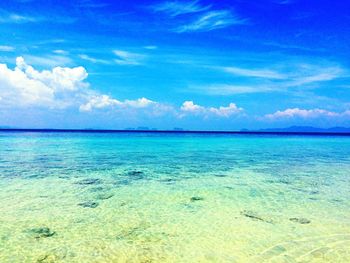 Scenic view of sea against blue sky