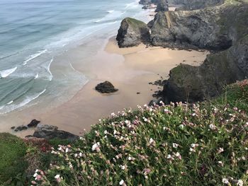 High angle view of rocks on beach