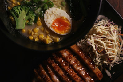 High angle view of meal served in bowl