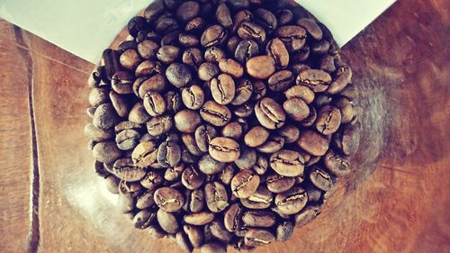 High angle view of roasted coffee beans