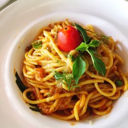 Close-up of noodles in plate