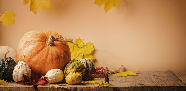 High angle view of pumpkin on table