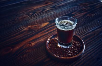 High angle view of coffee on table