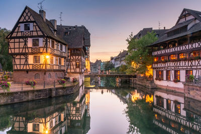 Reflection of buildings in lake