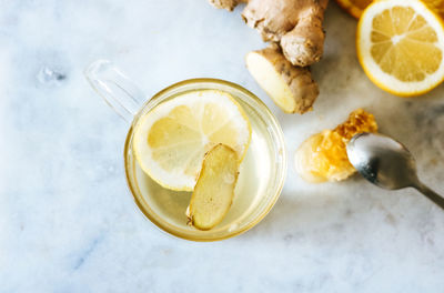 High angle view of fruits on table