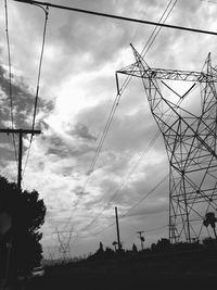 Low angle view of electricity pylon against sky
