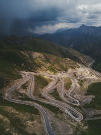 High angle view of mountain road against sky