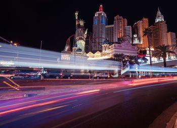 Light trails on city street at night