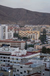 High angle view of buildings in city