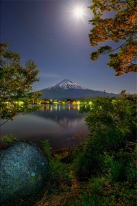 Scenic view of lake by trees against sky