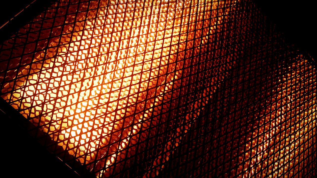 pattern, sunset, orange color, full frame, backgrounds, fence, night, metal, sunlight, chainlink fence, protection, illuminated, close-up, no people, yellow, glowing, outdoors, safety, dark, silhouette