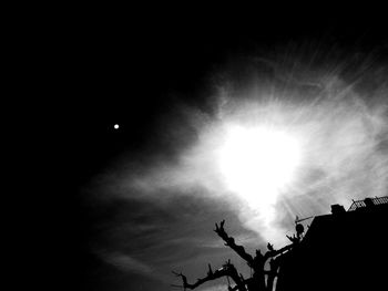 Low angle view of silhouette trees against sky at night