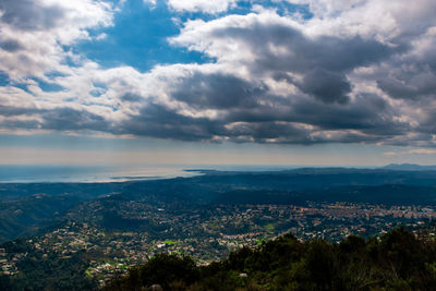 Aerial view of city against sky