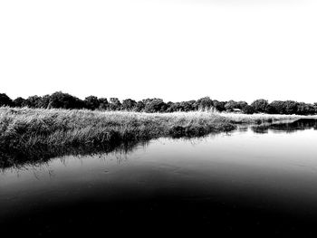 Scenic view of lake against clear sky