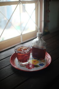 Close-up of drink in glass on table