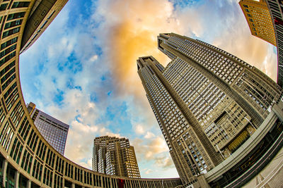 Low angle view of modern buildings against sky