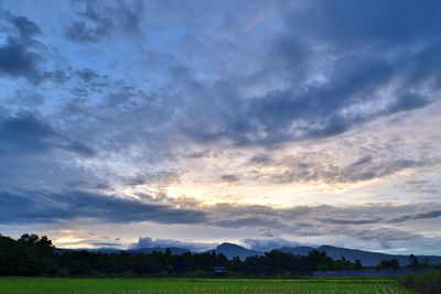 Scenic view of field against sky during sunset