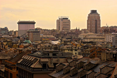 High angle view of buildings in city