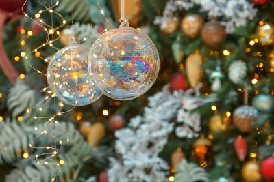 Close-up of illuminated christmas tree