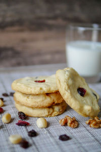 Close-up of breakfast served on table