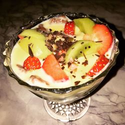 High angle view of dessert on table