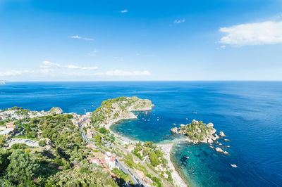 A top view from taormina of beautiful isola bella. 