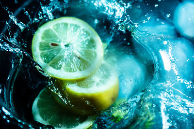 Close-up of lemon in water