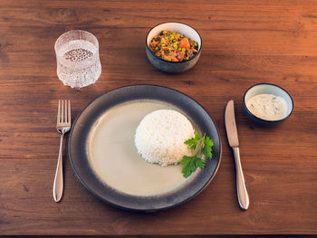High angle view of food on table