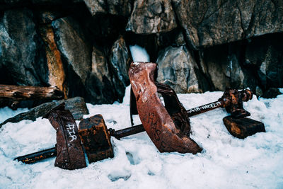 Close-up of snow covered rock