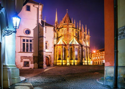 Illuminated building at night