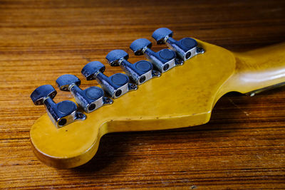 High angle view of piano on table