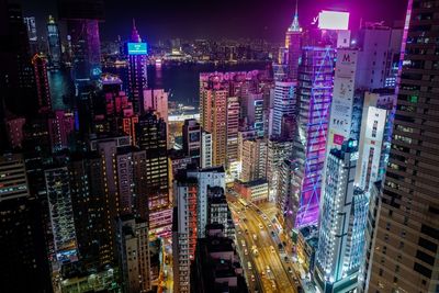 Illuminated cityscape at night