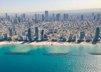 Aerial view of city at waterfront