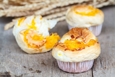 Close-up of cupcakes on table