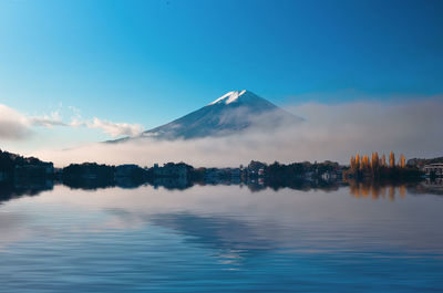 Scenic view of lake against cloudy sky